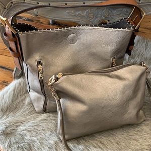 Vegan Leather Bag  Set - Pewter